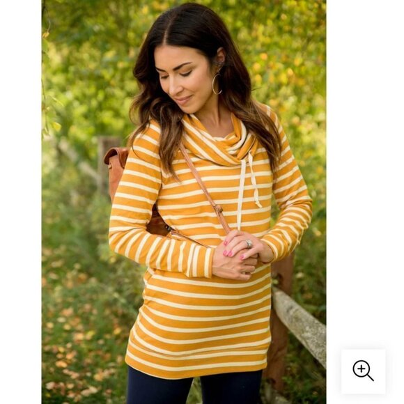 ❤️ Betsey’s Boutique Shop Striped Cowl Neck Sweatshirt Tunic Mustard D15 - Picture 3 of 11